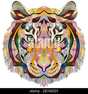 Zentangle Tigerkopf. Handgezeichnete dekorative Vektorgrafiken Stock Vektor