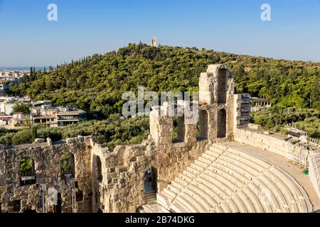 Blick auf die Akropolis. Berühmter Ort in Athen - Hauptstadt Griechenlands. Antike Denkmäler. Stockfoto