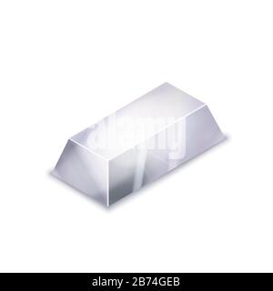 Leuchtendes realistisches glänzendes Silberbarren in isometrischer Ansicht auf Weiß Stock Vektor