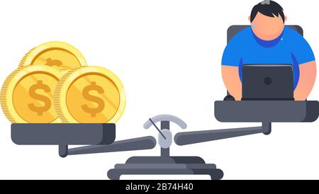 Cartoon-Programmierer erstellen Code auf dem Computer, wodurch Geld auf der Waage ist. Technologie-API Stock Vektor