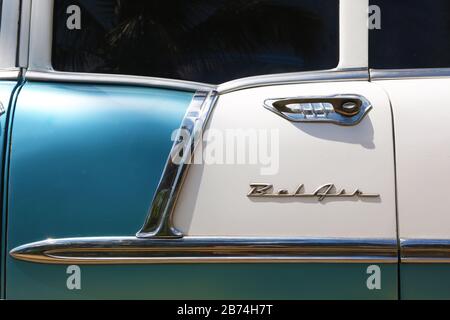 Havanna, Kuba - März 2018: Detail eines Chevrolet Bel Air Stockfoto