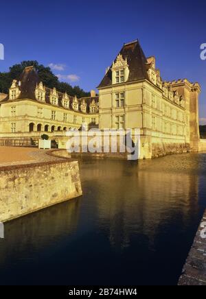 Burg und Burggraben auf Schloss Villandry. Loire-Tal. Frankreich Stockfoto