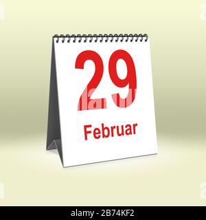 Ein Kalender in deutscher Sprache zeigt den 29. Februar. Februar Stockfoto