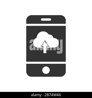 Vektorsymbol für Mobiltelefone mit einem Cloud-Symbol und einem Pfeil nach oben. Einfaches flaches Design für Apps und Websites. Stock Vektor