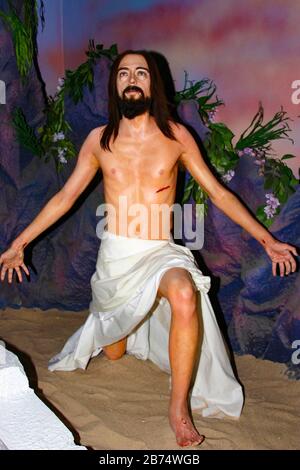 SAN ANTONIO, VEREINIGTE STAATEN - 27. September 2006: Wachsarbeit von James Caviezel, als Jesus wiederauferstand. Im Wachsfigurenkabinett in San Antonio. Stockfoto