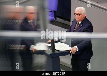 Bundespräsident Frank-Walter Steinmeier wird sich am 9. November während einer Gedenkfeier an den Deutschen Bundestag wenden. [Automatisierte Übersetzung] Stockfoto