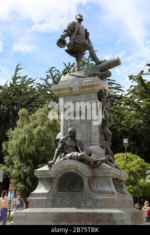 Hernando de Magellanes Statue-Punta Arenas Stockfoto