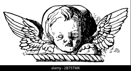 Cherub Head ist in der frühen italienischen Renascence, Vintage-Linien-Zeichnung oder Gravur Illustration. Stock Vektor