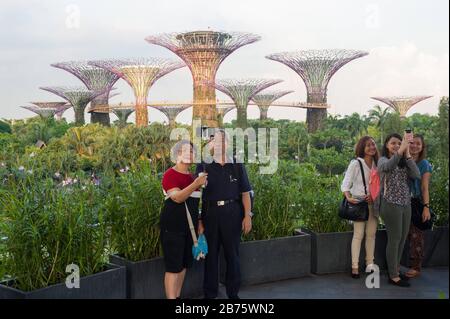 05.05.2017, Singapur, Republik Singapur, Asien - Touristen machen Fotos von den Superbäumen im Park Gardens an der Bucht. [Automatisierte Übersetzung] Stockfoto