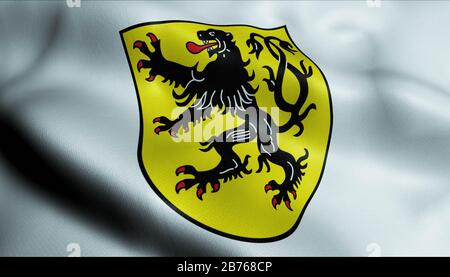 3D-Darstellung einer schwenkenden Flagge der Stadt Neustadt bei Coburg (Deutschland) Stockfoto