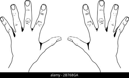 Europäische Zählhände, die 10 in europäischem Stil, Vintage-Linien-Zeichnung oder Gravurdarstellung darstellen. Stock Vektor