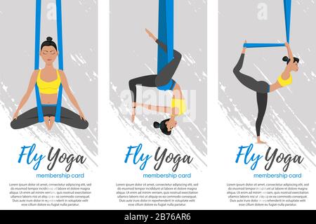 Wunderschönes Mädchen, das Sportwear trägt und dabei Fly Yoga macht Stock Vektor