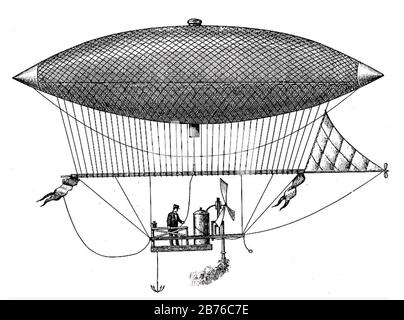 HENRI GIFFARD (1825-1882) französischer Ingenieur, der die Dampf-Einspritzdüse erfand und sie in seinem duftigen Luftschiff im Jahr 1852 verwendete Stockfoto