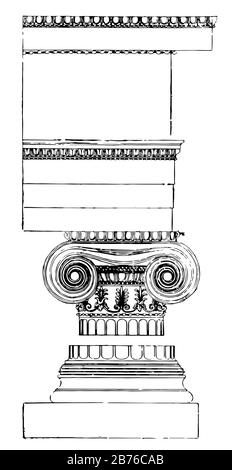 Ionische Ordnung, 16., Jahrhundert, Renaissance, Architekt, Theoretiker, Vintage-Linien-Zeichnung oder Gravur Illustration. Stock Vektor