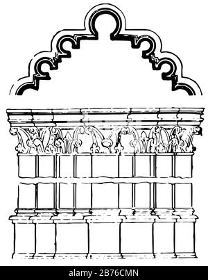 Perpendicular Style, der letzte der spitzen oder gotischen Stile, auch Florid Style, Fenster, Vintage Line Drawing oder Gravur Illustration genannt. Stock Vektor