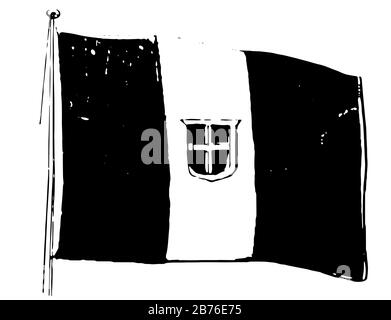 Italien, Flagge, 1910, diese Flagge hat drei gleich große vertikale Streifen von Grün (Hubseite), weiß und rot, weißes Band hat zentriertes rotes Schild mit weißem Querträger Stock Vektor