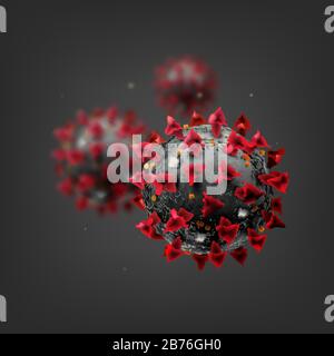 COVID-19 Chinesisches Coronavirus unter dem Mikroskop. Realistische Vektor-3D-Darstellung. Pandemie, Krankheit. Schwimmende Atemgrippe des Erregers von China Stock Vektor