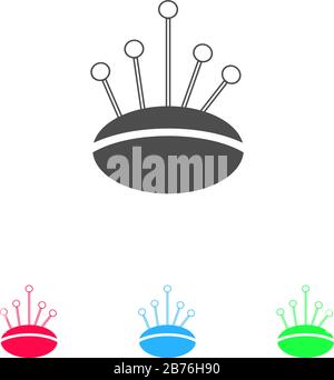 Pinkushion mit Pins Symbol flach. Farbpiktogramm auf weißem Hintergrund. Symbol für Vektorgrafiken und Bonussymbole Stock Vektor