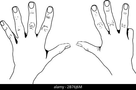 Europäische Zählhände, die 9 in europäischem Stil, Vintage-Linien-Zeichnung oder Gravurdarstellung darstellen. Stock Vektor