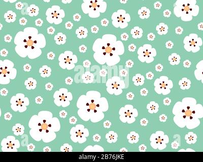 Cistus Marienkäfer-Blume nahtloses Muster. Grüner Hintergrund. Vektor. Stock Vektor