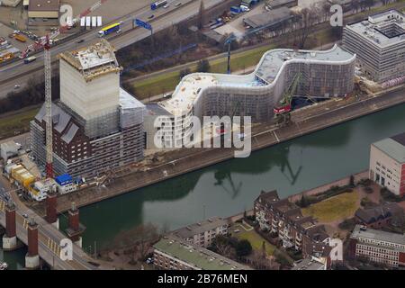 Landesarchiv NRW Gebäude auf einem ehemaligen Kai des Duisburger Binnenhafens, 06.03.2012, Luftaufnahme, Deutschland, Nordrhein-Westfalen, Ruhrgebiet, Duisburg Stockfoto