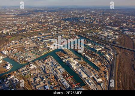 Dortmunder Hafen, 12.03.2012, Luftbild, Deutschland, Nordrhein-Westfalen, Ruhrgebiet, Dortmund Stockfoto