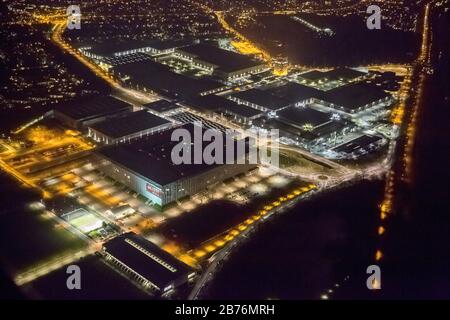 , Esprit Arena in Düsseldorf und Messegelände in der Nacht, 13.12.2012, Luftbild, Deutschland, Nordrhein-Westfalen, Niederrhein, Düsseldorf Stockfoto