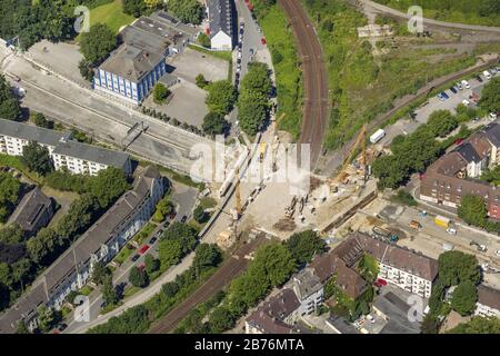 , Baustelle und Abriss der Stadtwaldbrücke über die große Autobahn A40 in Essen, 23.07.2012, Luftaufnahme, Deutschland, Nordrhein-Westfalen, Ruhrgebiet, Essen Stockfoto