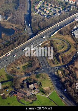 , Anschlussstelle Essen/Gladbeck der Autobahn A2 in Gladbeck, 25.01.2012, Luftbild, Deutschland, Nordrhein-Westfalen, Ruhrgebiet, Gladbeck Stockfoto