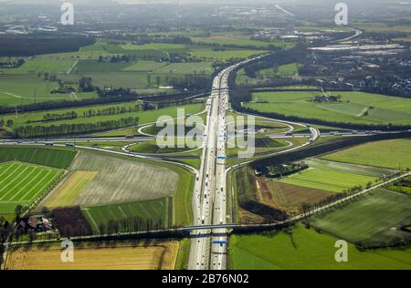 , Kreuzung Autobahn A2 und A1, Kamener Kreuz, 14.02.2014, Luftbild, Deutschland, Nordrhein-Westfalen, Ruhrgebiet, kamen