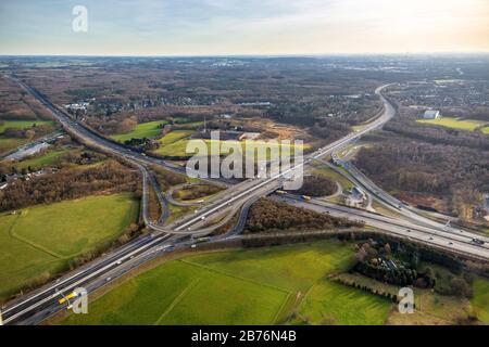 , Breitscheid Kreuzung Breitscheider Kreuz, der BAB A3 und A52 in Ratingen, 24.02.2014, Luftaufnahme, Deutschland, Nordrhein-Westfalen, Ratingen Stockfoto