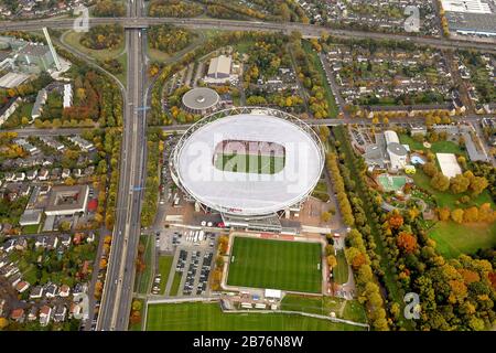 , Stadion Bay Arena in Leverkusen in Nordrhein-Westfalen, Spiel zwischen Bayer 04 Leverkusen und FSC Mainz, 20.10.2012, Luftaufnahme, Deutschland, Nordrhein-Westfalen, Leverkusen Stockfoto