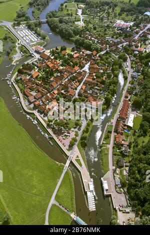 , Stadtansicht von Hitzacker an der Elbe, 08.08.2012, Luftbild, Deutschland, Niedersachsen, Hitzacker Stockfoto