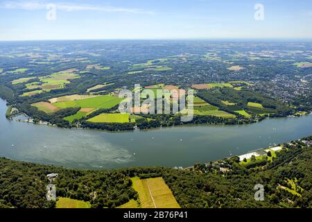 , Baldeneysee in Essen, 23.07.2012, Luftbild, Deutschland, Nordrhein-Westfalen, Ruhrgebiet, Essen Stockfoto