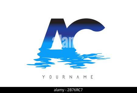 AC A C Letter Logo Design mit Wassereffekt und Tiefblauem Gradient Vector Illustration. Stock Vektor