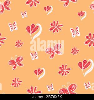 Blumen und Schmetterlinge nahtloses Vektormuster Stock Vektor