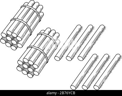 Eine typische Darstellung eines Bündels von 26 Sticks, die in Zehnereinheiten gebündelt sind, die beim Lehren von zählen, Gruppieren und Platzwert, Vintage-Linien-Dra, verwendet werden können Stock Vektor