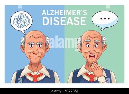 Alte Männer Patienten mit alzheimer-krankheit mit Sprechblasen und Scribble Stock Vektor