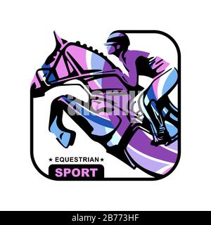 Logo. Designsymbole. Silhouette des Rennpferdes mit Jockey. Reitsport. Poster. Sport. Jockey Reitspringerpferd. Vektorgrafiken. Stock Vektor