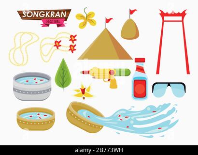 Songkran Celebration Party-Set-Symbole Stock Vektor