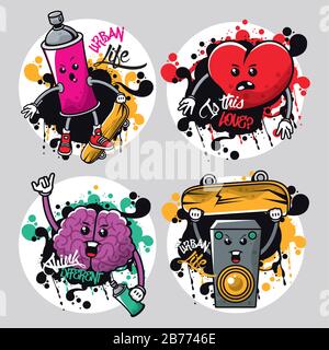 Plakat im Stadtstil von Graffiti mit festgelegten Symbolen Stock Vektor