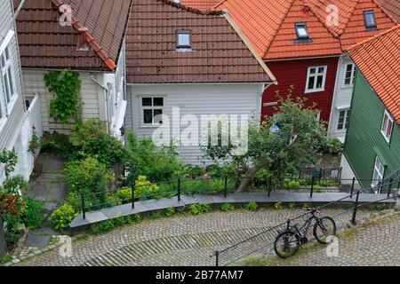 Alte Holzhäuser, Gamla Stan (Altstadt), Bergen City, Hordaland County, Norwegen Stockfoto