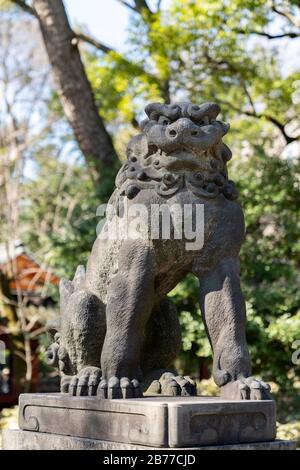 Guardian Lion, Nezu Shrine, Bunkyo-Ku, Tokio, Japan Stockfoto