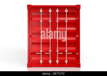 3D-roter Frachtcontainer isoliert auf weißem Hintergrund - ideal für Themen wie Güterverkehr usw. Stockfoto