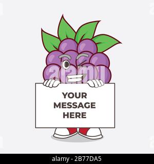 Hinter einem Brett verbirgt sich eine Illustration der Figur des Boysenbeeren Fruchtscartoon Maskottchens mit lustigen Gesicht Stockfoto