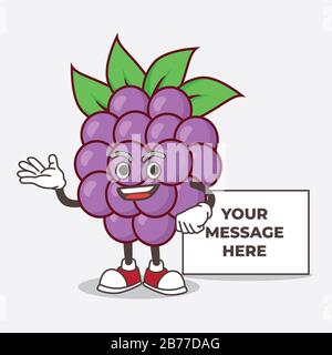 Eine Illustration der Figur des Boysenbeeren Fruchtscartoon Maskottchens mit Whiteboard Stockfoto