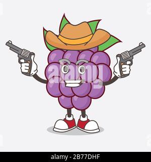 Eine Illustration von Boysenbeeren Fruchtscartoon Maskottchen mit Pistole Stockfoto