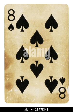 Acht der Spaten Vintage Playing Card - isoliert auf weißem (clipping path enthalten) Stockfoto