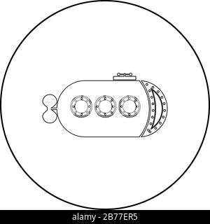 Bathyscaphe Unterwasser Boot Schiff U-Boot Icon im Kreis rund umrandet schwarze Farbe Vektor Illustration flacher Stil einfaches Bild Stock Vektor