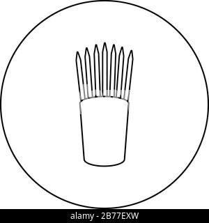 Bleistifte in Glas stehen aufrecht Büro Lieferanten Konzept Arbeitsplatz Symbol in Kreis rund Umriss schwarz Farbe Vektor Illustration flach Stil einfach Stock Vektor